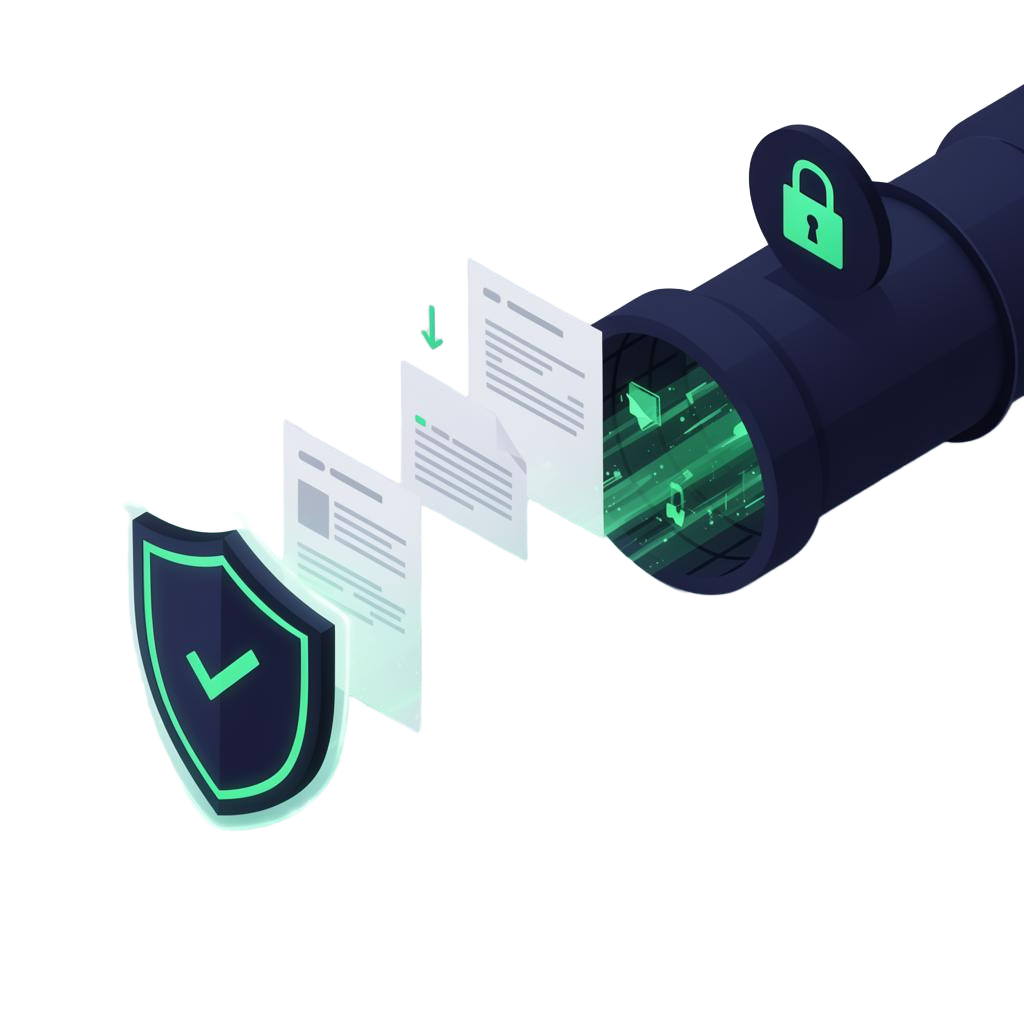 Illustration de sécurité documentaire avec bouclier et chiffrement